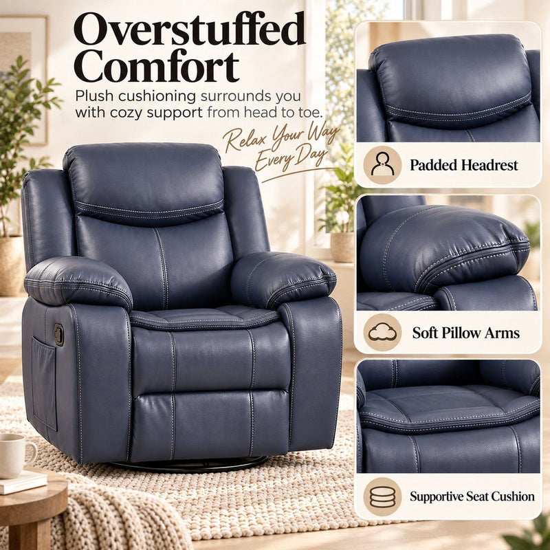 Rocker Recliner Chair With Manual Recline And 360° Swivel Base