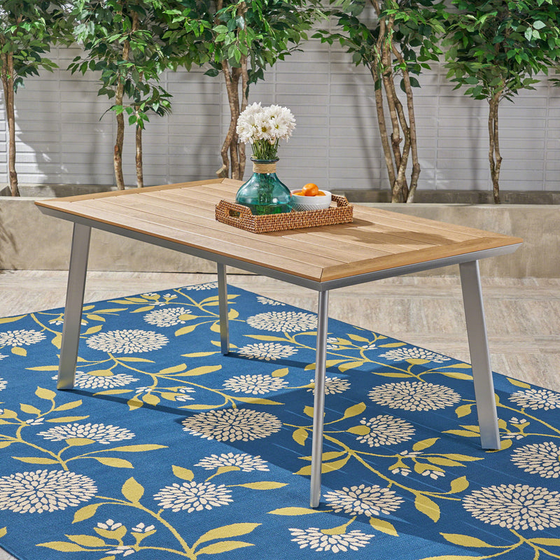 Outdoor Dining Table With Eucalyptus Wood Topped - Silver
