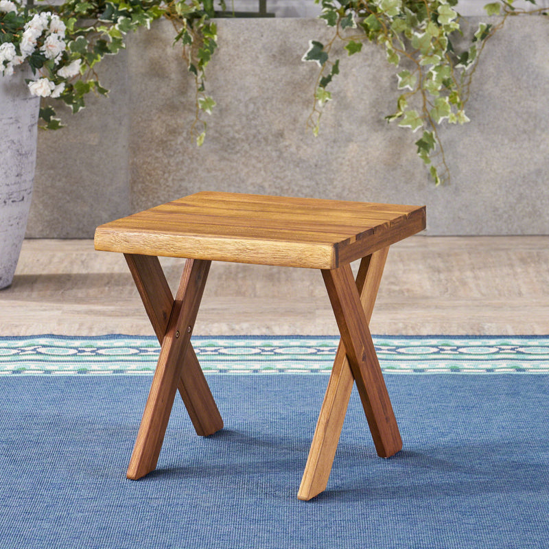 Passion - Outdoor Side Table With Cross Base And Slatted Top - Teak