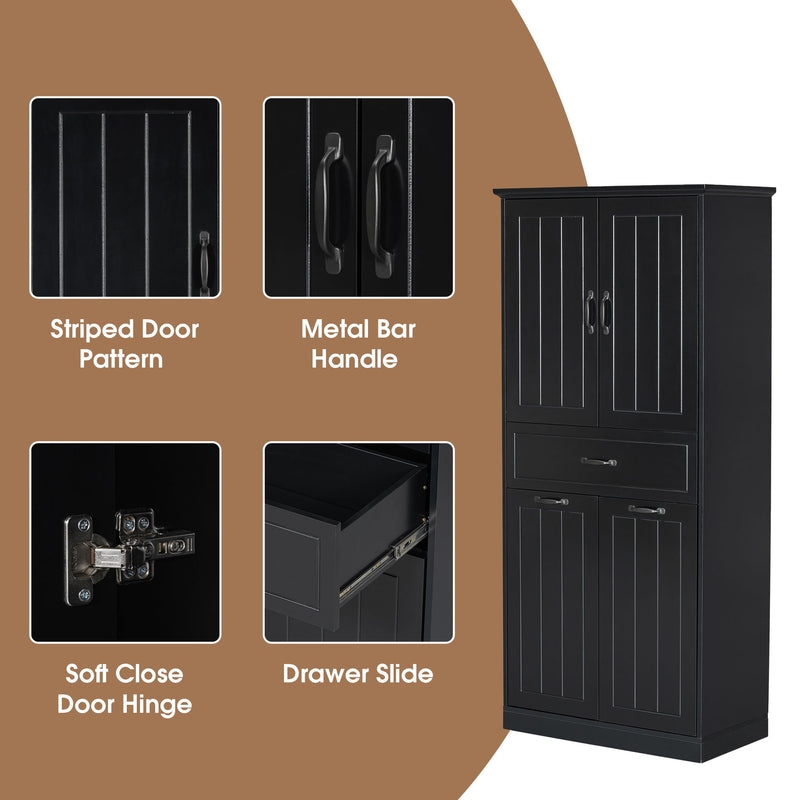 Modern Bathroom Storage Cabinet With Two Laundry Baskets, One Drawer, Adjustable Shelf