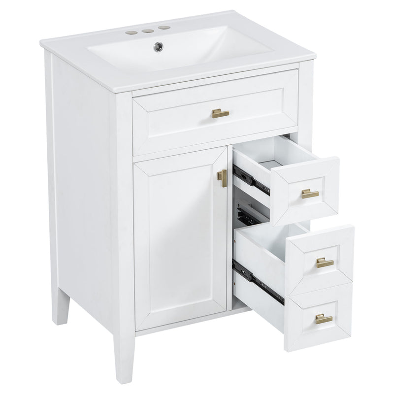 Bathroom Vanity With Sink, 3 Drawers & Cabinet With 2 Tier Door Storage Rack, Soft Close Doors & Drawers