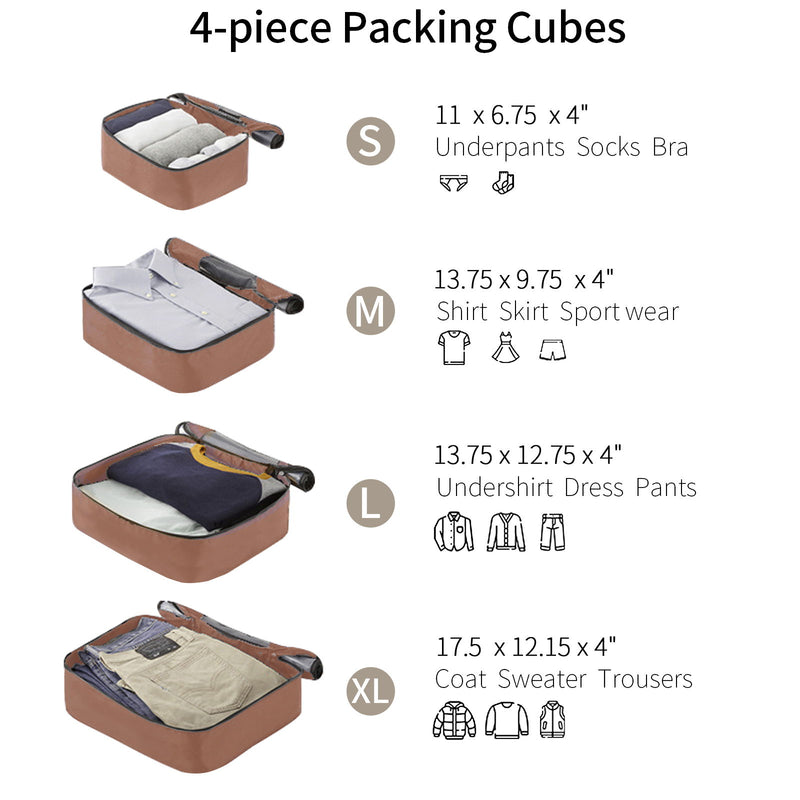 4 Piece Luggage Suitcase Set, Hard Shell Lightweight Expandable Travel Luggage With 4 Packing Cubes