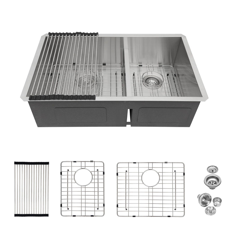 Modern Double Bowl Undermount Kitchen Sink 50 / 50 Design Stainless Steel