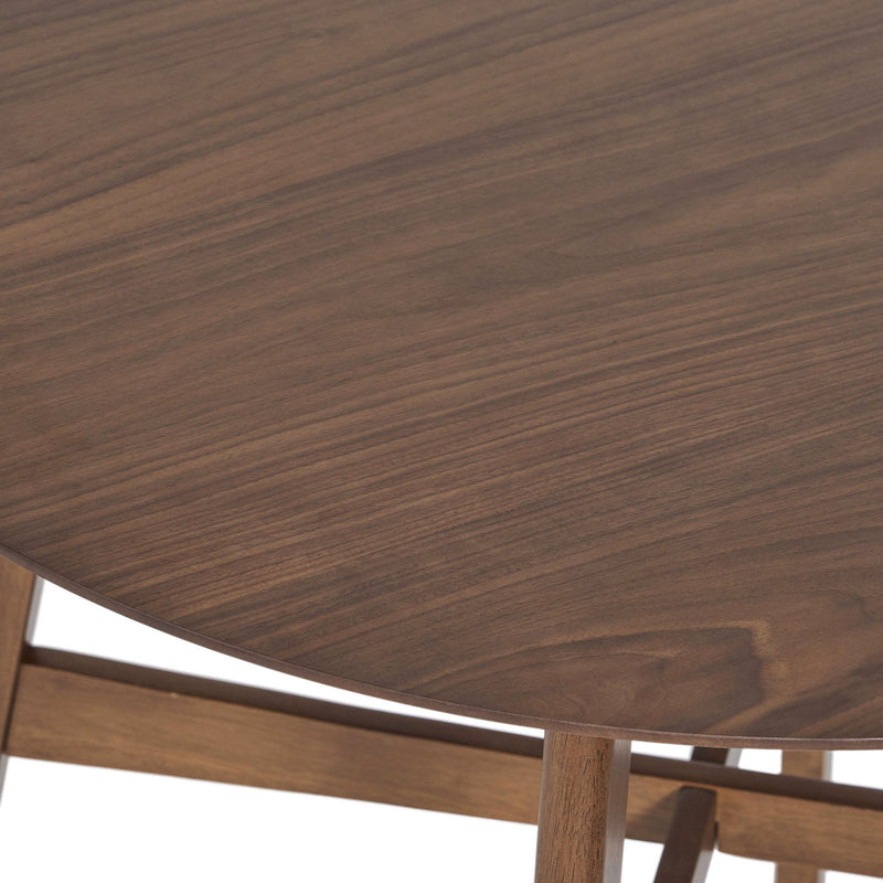 Round Counter Height Dining Table With Thick Rubberwood Legs And Support Beams - Walnut