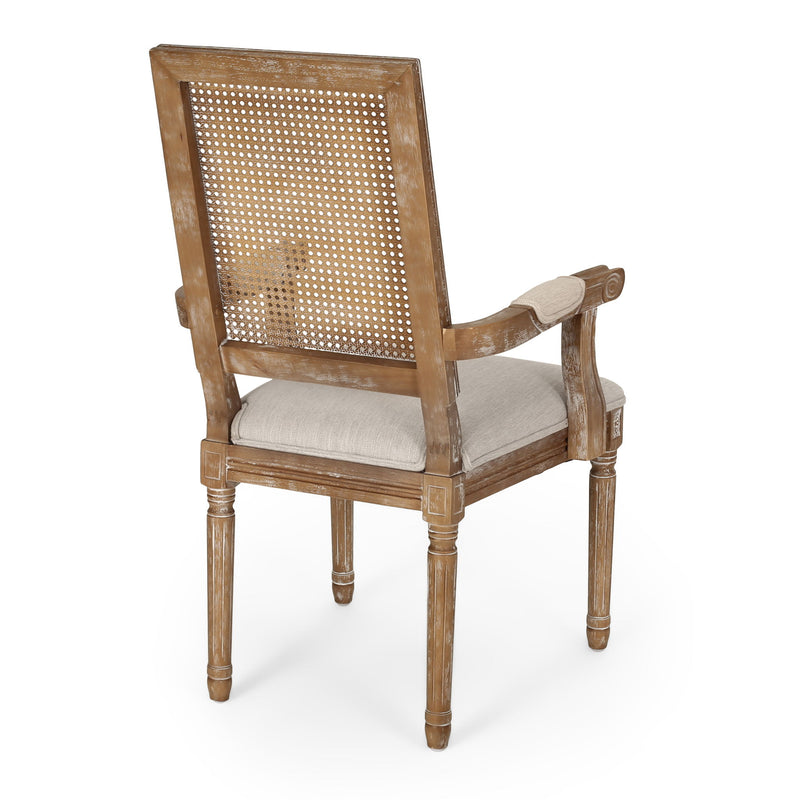 Elegant French Country Style Dining Chair With Cane Backrest