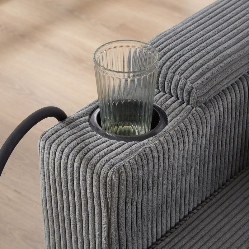 Convertible Chaise Lounge Sofa Chair With USB Ports, Cup Holders, Phone Holder And Storage