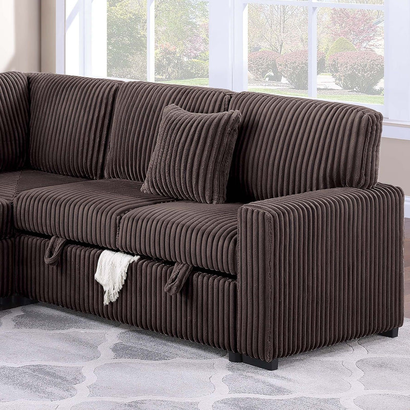 Convertible Sectional Upholstered Sleeper Sofa With Storage Chaise