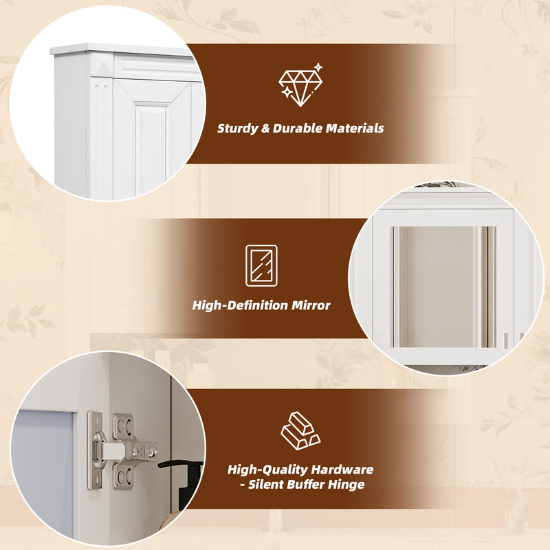 Wall-Mounted Bathroom Cabinet With Mirror And Open Shelf - White