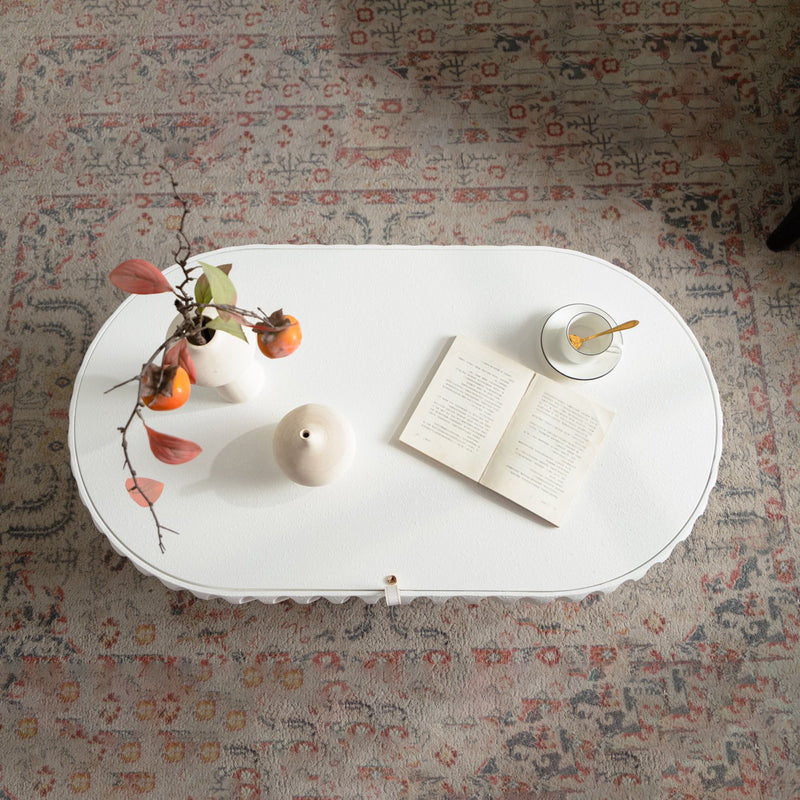 Fluted Storage Table & Lift Off Lid - Cream White