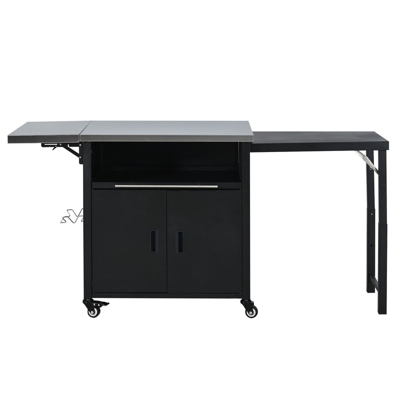 Foldable Outdoor Prep Station BBQ Cart With Trash Rack