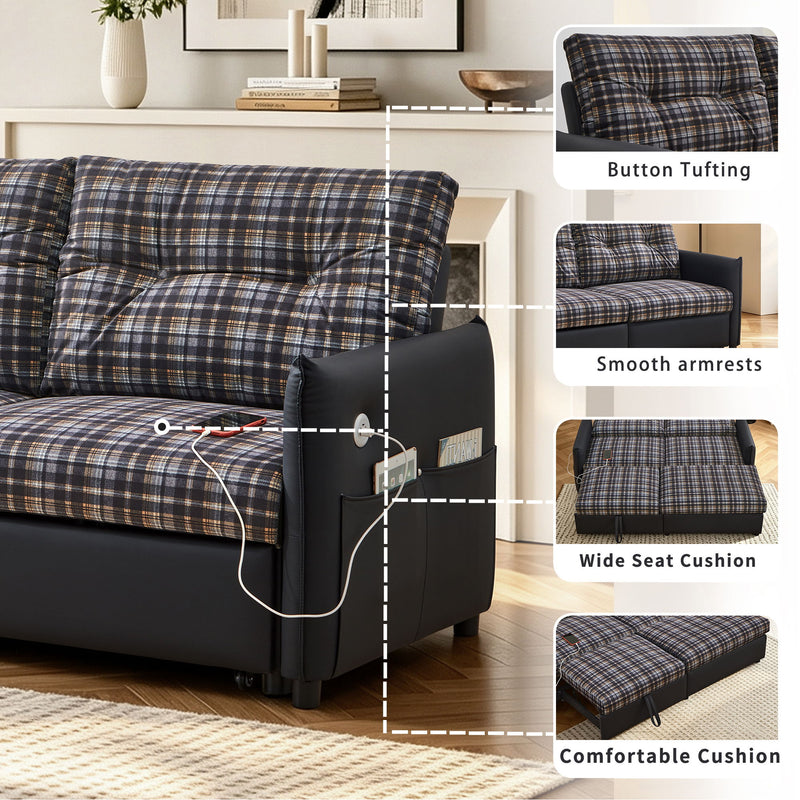 Sleeper Sofa, Expandable Sectional With Ottoman For Living Room - Black
