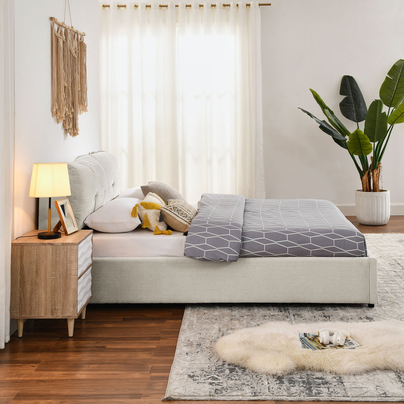 Storage Upholstered Hydraulic Platform Bed With Integrated Headboard
