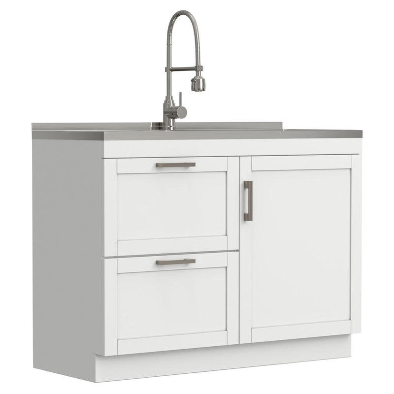 Hennessy - Laundry Utility Sink And Cabinet With Dual Sink And Pull Out Faucet - White