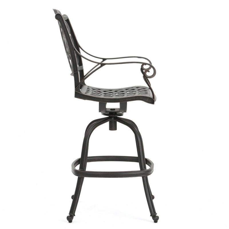 Outdoor Cast Aluminum Swivel Bar Stool With Scrolled Arms - Bronze