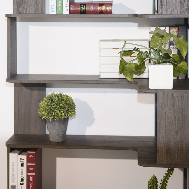 Freestanding Corner Bookshelf For Living Room - Dark Brown