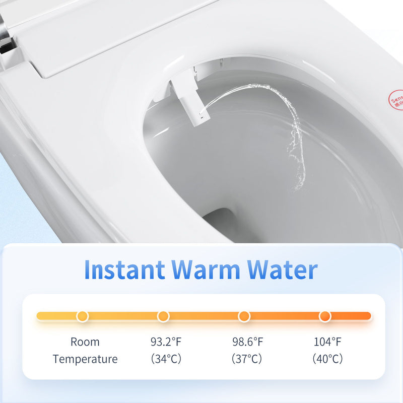Tankless Smart Toilet With Bidet Built In, 1 Piece Bidet Toilet Seat, Auto Flush, Heated Seat, Warm Water And Dry, Adjustable Temp, Remote Control Side Know - White