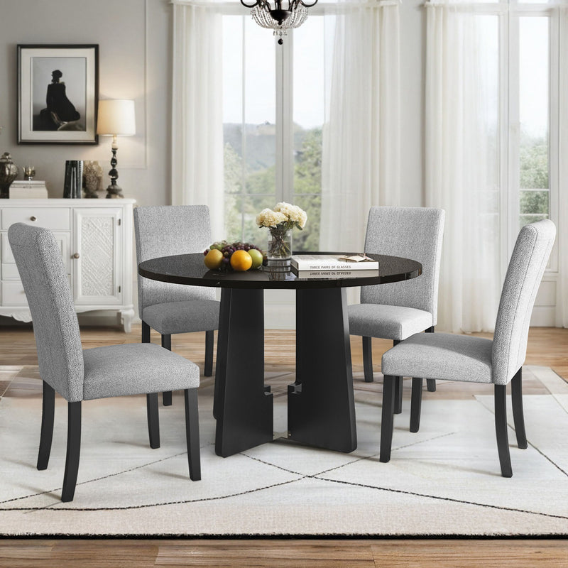 5 Piece Round Dining Table Set, Modern Table And 4 Upholstered Chairs For Dining Room