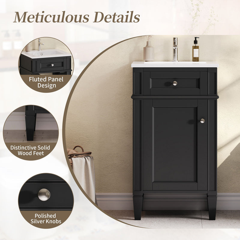 French Style Bathroom Vanity With Sink, Soft-Closing Door, Adjustable Shelf, Rectangular Design