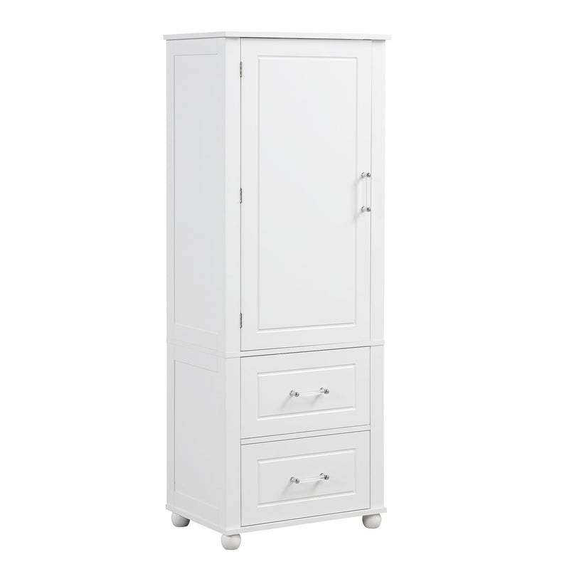 Tall Freestanding Bathroom Storage Cabinet With 2 Drawers And Adjustable Shelf