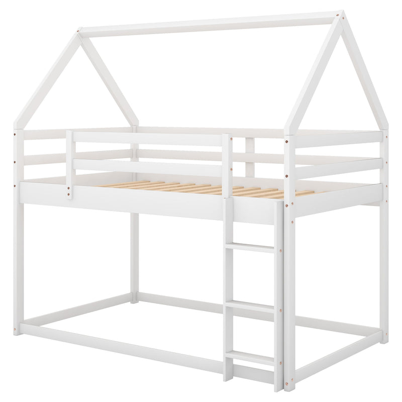 Low Bunk Bed With House Shaped Frame And Ladder