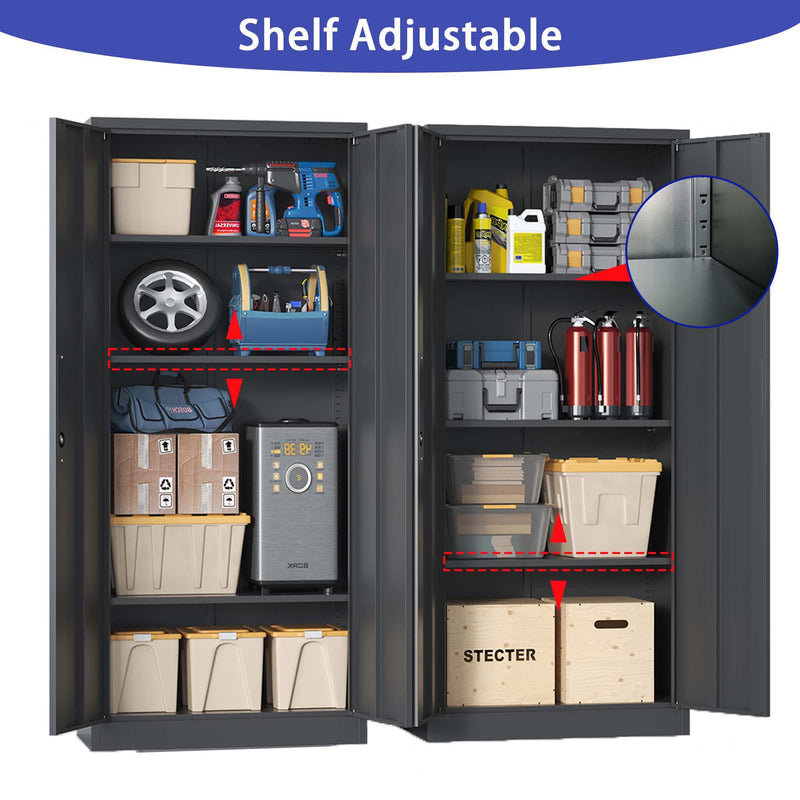 Heavy Metal Garage Storage Cabinet With Locking Doors, Steel, Adjustable Shelves