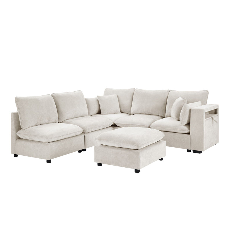 Modern Sectional Sofa U-Shaped With Movable Ottoman Storage Armrests And USB Ports