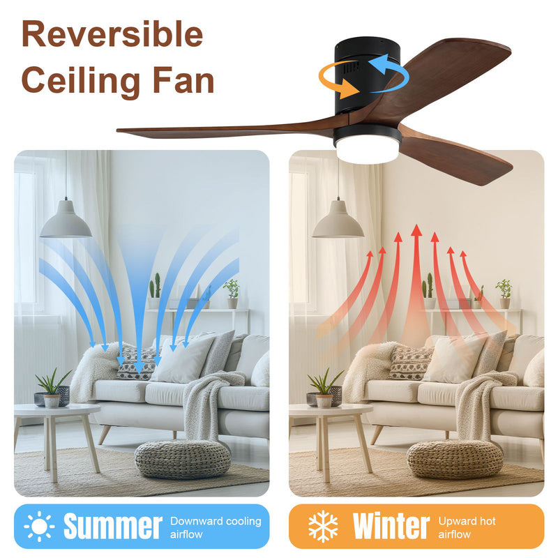 Indoor Ceiling Fan With Lights, Reversible DC Motor, Remote Control - Black