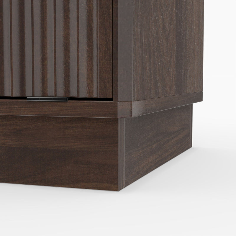 Tall Narrow Fluted Storage Cabinet With Trash Bin Compartment For Kitchen (Trash Can Not Included)