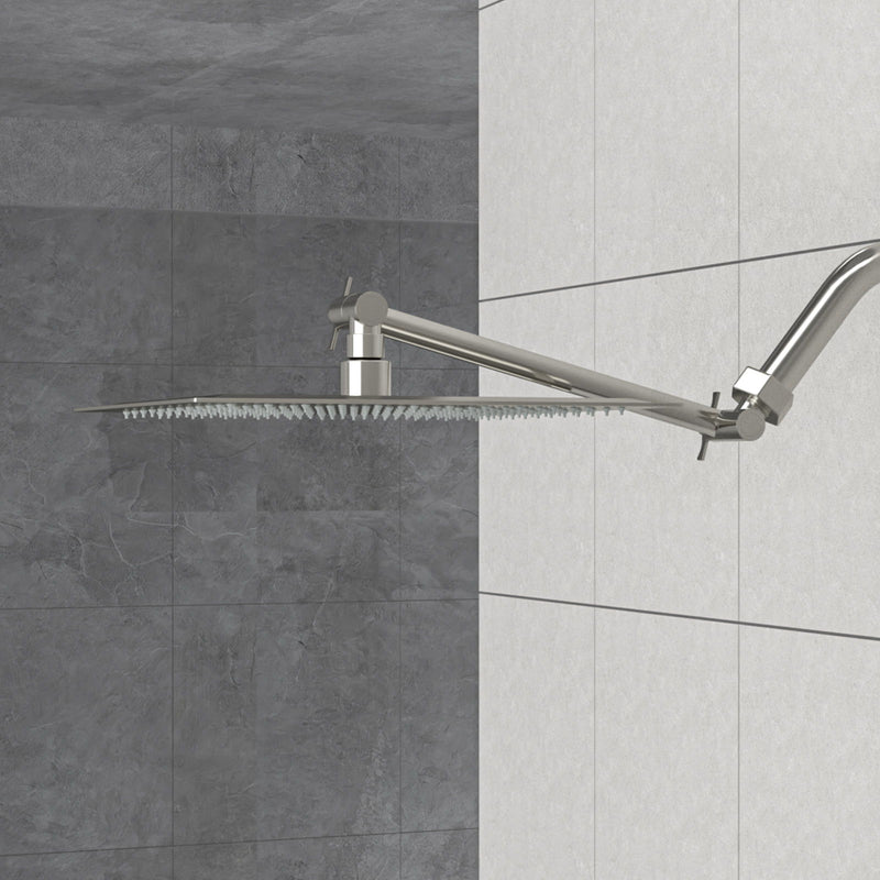 Luxury Rain Shower Head With Adjustable Arm, 10" Square, Stainless Steel - Brushed Nickel