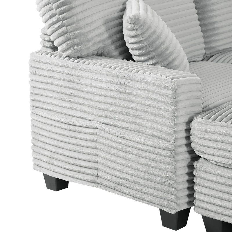 Upholstered U-Shaped Sectional Sofa With Movable Ottoman And Side Storage Pockets