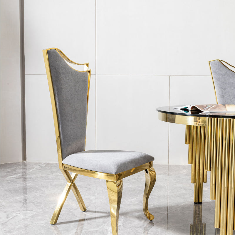 Gorgeous Streamlined High Back Fabric Stainless Steel Dining Chair (Set of 2) - Gold