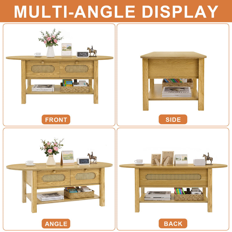 Oval Coffee Table With With 2 Storage Drawers For Living Rooms - Wood