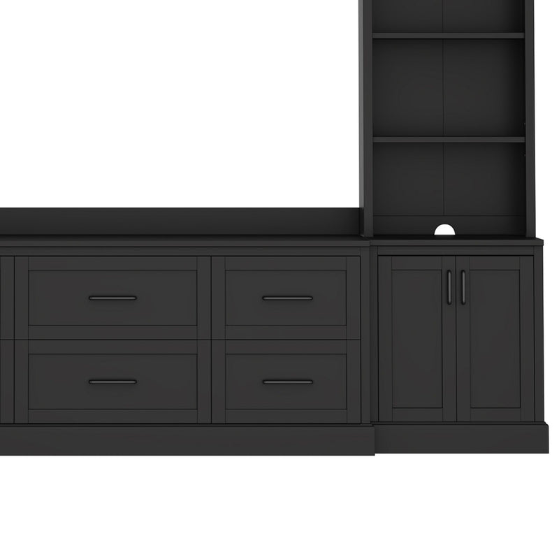 Arched Entertainment Center Wall Unit With 6 Drawers, Large TV Stand With Bookshelves