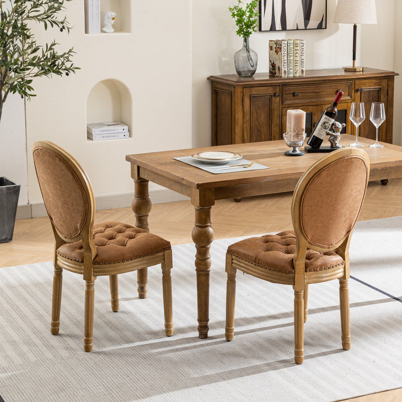 French Style Solid Wood Frame Antique Painting, Hand-Pulled Buckle Decoration Artificial Dining Chair With Nailhead Trim, Wood Legs