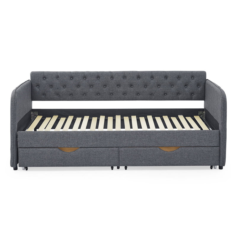 Daybed With Trundle And Storage Drawers, Flat Arms With Pocket