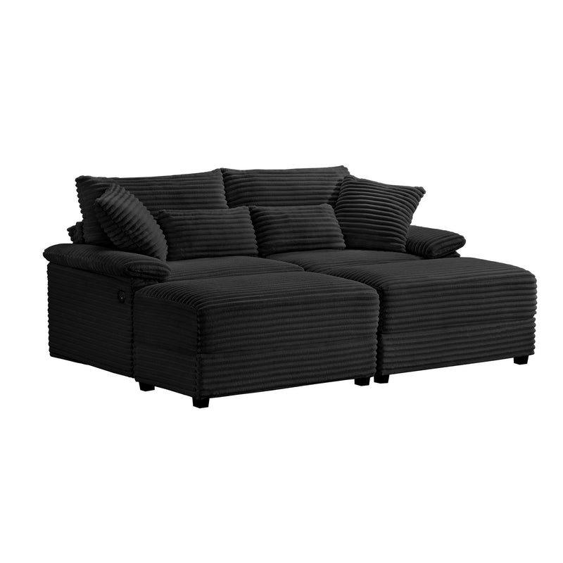 Double Chaise Lounge Set With Reversible Storage Ottomans, USB Port