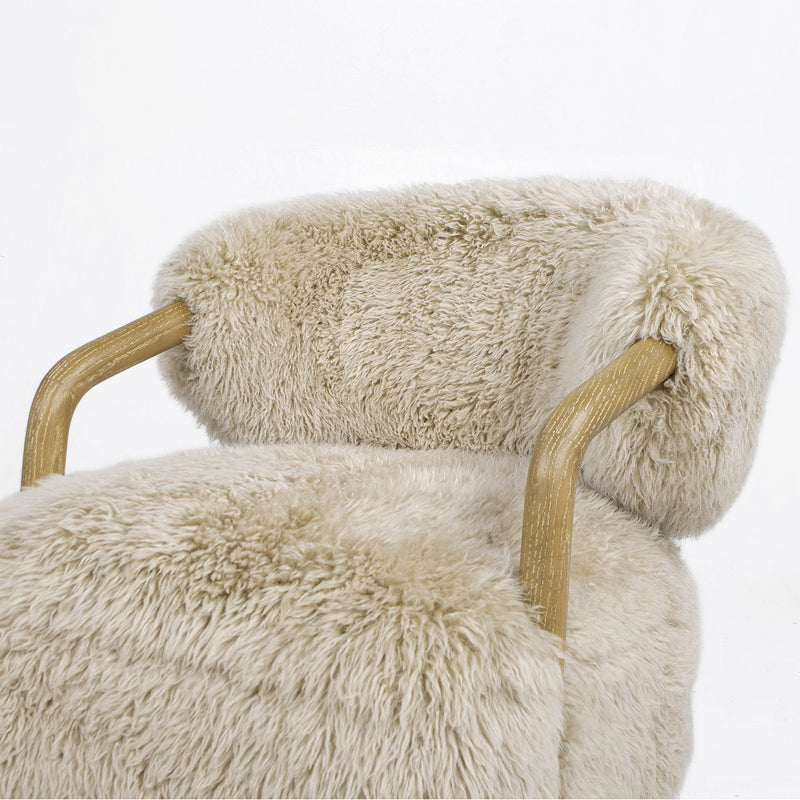 Becker - Rustic Oak Sheepskin Upholstered Accent Arm Chair - Taupe Beige