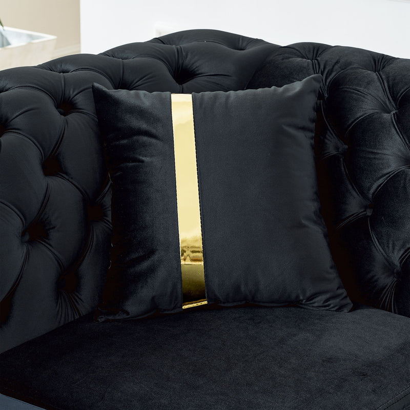 L Shaped Chesterfield Sectional Sofa With Stainless Steel Accents