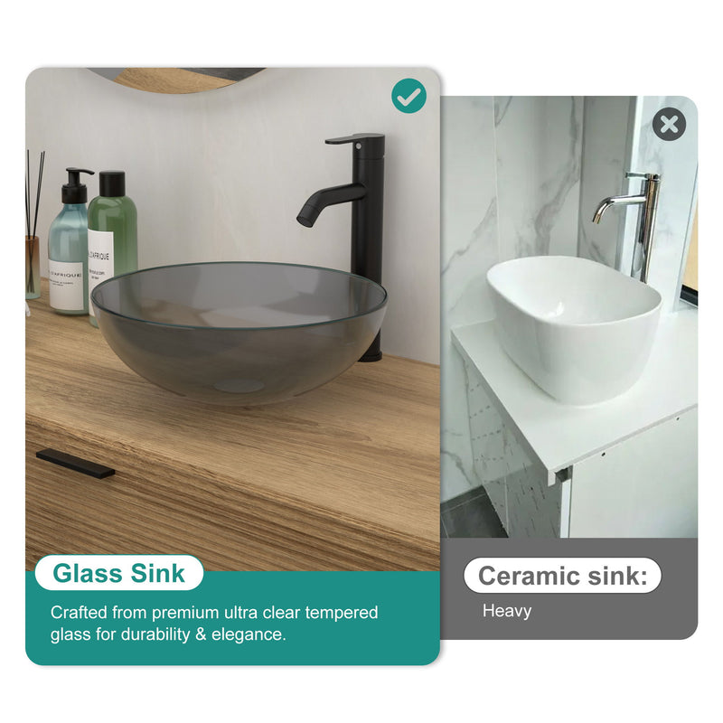 Artistic Tempered Glass Vessel Sink With Pop Up Drain