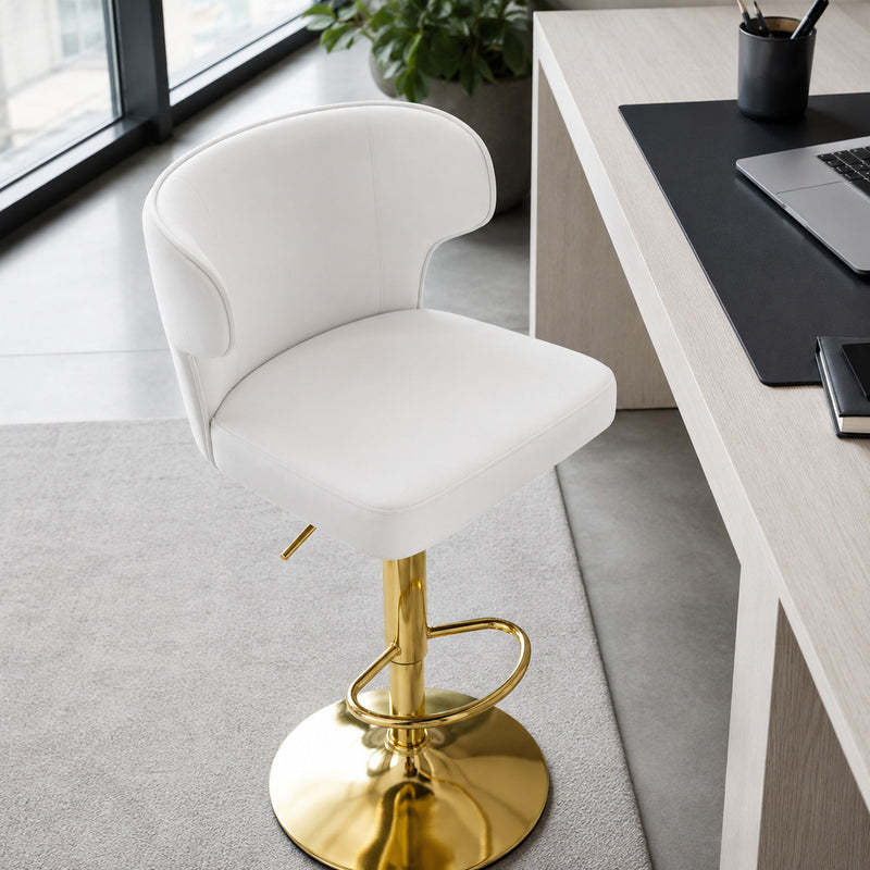 Adjustable Swivel Bar Chair With High Back Support For Kitchen Counter (Set of 2) - Gold / White