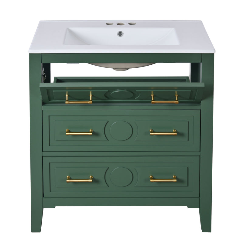 Retro Bathroom Vanity With Sink Combo, Free Standing Single Set With 3 Drawers