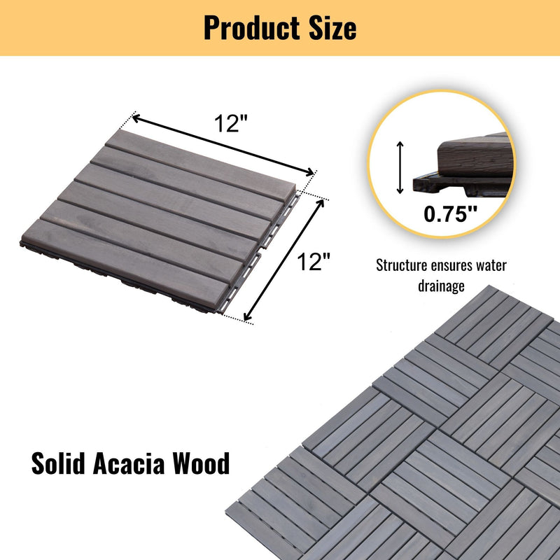 Interlocking Deck Tiles Striped Pattern, Waterproof Anti Mildew Brown
