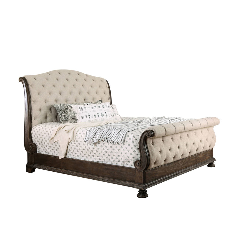 Sleigh Bed With Button Tufted Fabric Headboard And Footboard