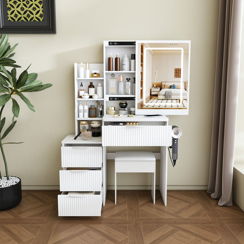 Modern Vanity Desk With 3 LED Lighting Modes, 4 Drawers