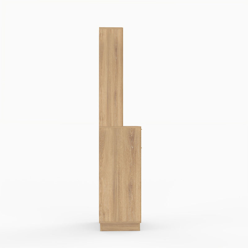 Tall Narrow Fluted Storage Cabinet With Trash Bin Compartment For Kitchen (Trash Can Not Included)