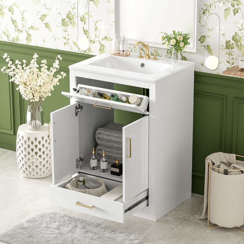 Modern Bathroom Vanity With Integrated Ceramic Sink, 2 Door Cabinet With Tip-Out Drawer