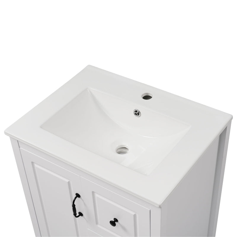 Freestanding Bathroom Vanity With Sink, Soft Closing Cabinet And Drawers - White