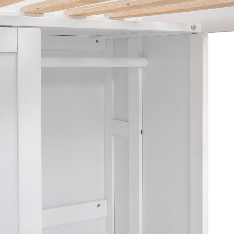 Loft Bed With Built In Desk, Storage Shelves, And Wardrobe