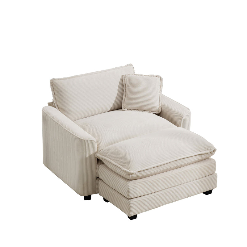 Classic Modern Comfortable Single Chair Deep Seat Sofa With Footstool