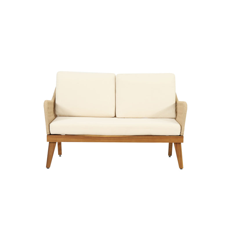 Hueber - Outdoor And Rope 4 Seater Chat Set With Cushions - Teak